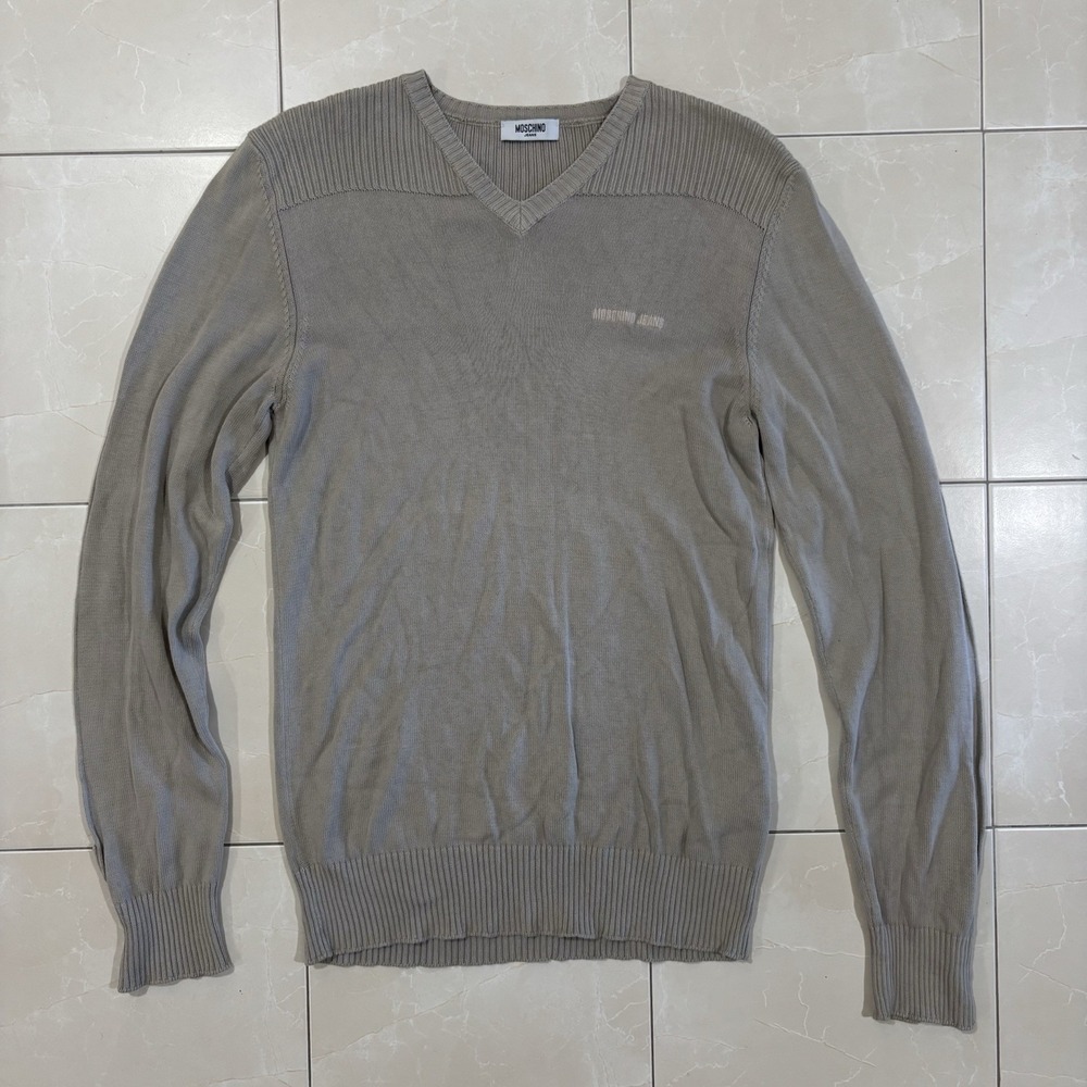 Vintage Archive Moschino Jeans V Neck Sweater Knit Cotton Ribbed Men's M 90s Y2K